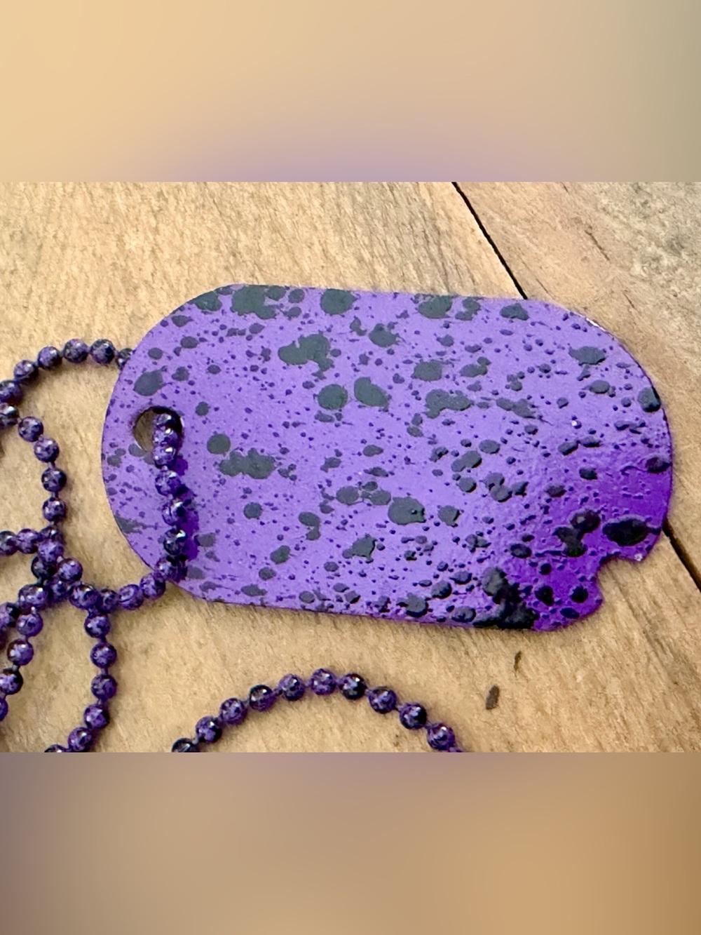 PURPLE PAINT SPLATTER DOG TAG PENDANT NECKLACE 30”